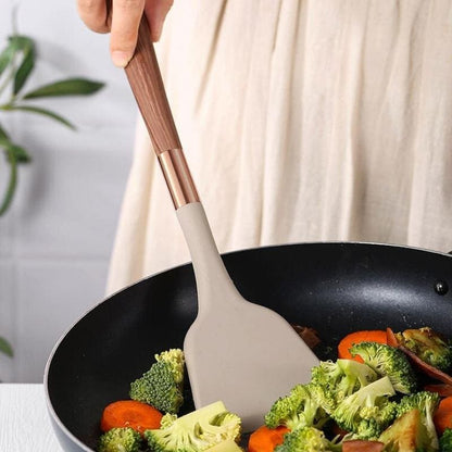 Ensemble d'ustensiles de cuisine en silicone de 10 pièces avec organiseur en rose